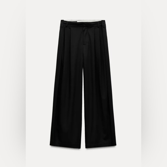 ZARA BLACK ELASTIC DRAWSTRING PALAZZO PANTS Satin pocket size S soft comfy - Picture 1 of 9